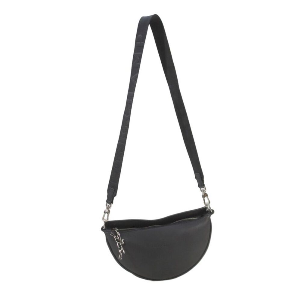 Longchamp Womens Leather Zipper Closure Crossbody Shoulder Handbag Black